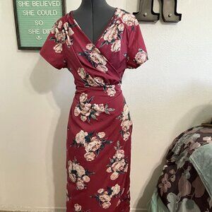 Wrap-Around Maroon Floral Dress